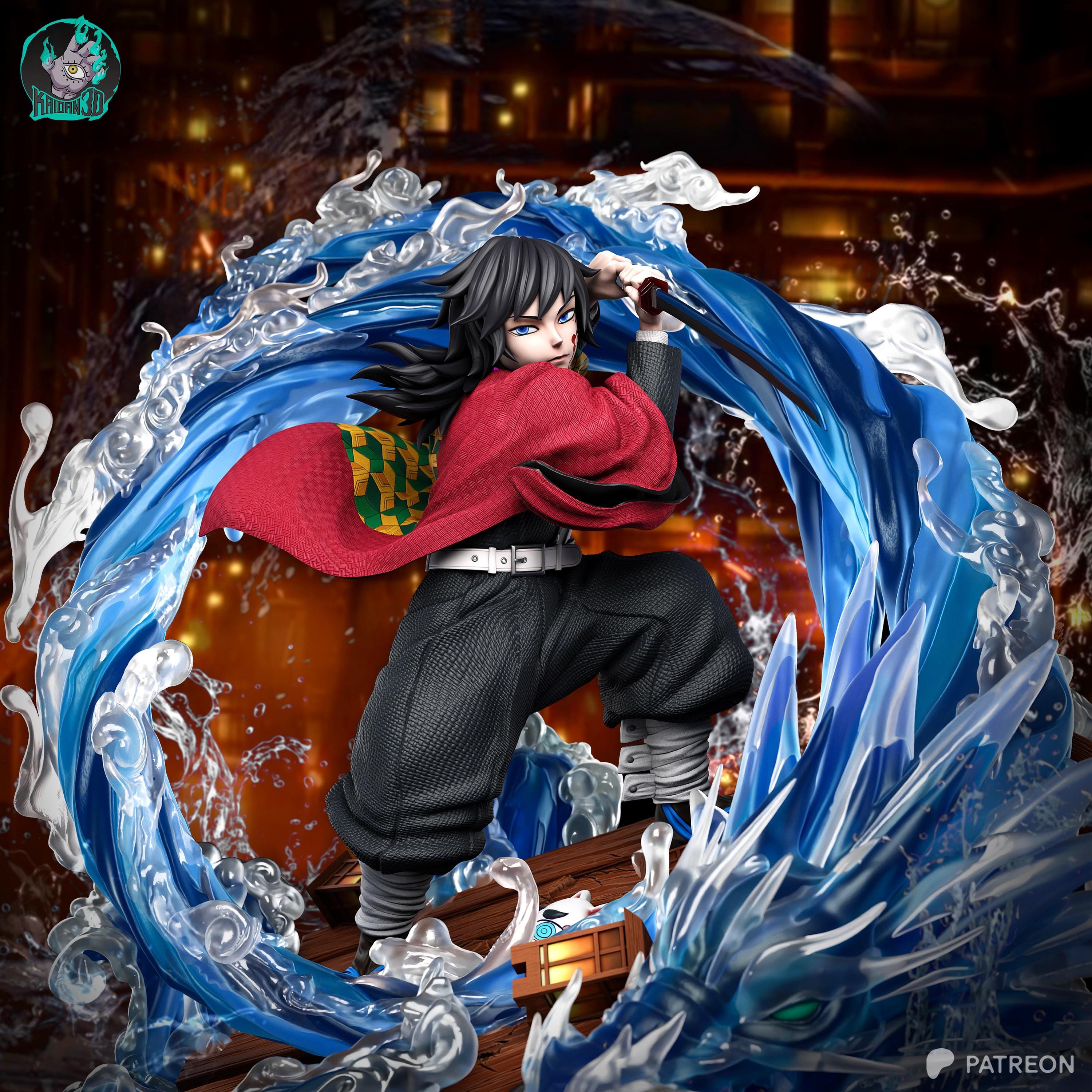 The Silent Tide - Demon Hunter Katana Warrior Anime Giyu Tomioka Resin Figure 16K