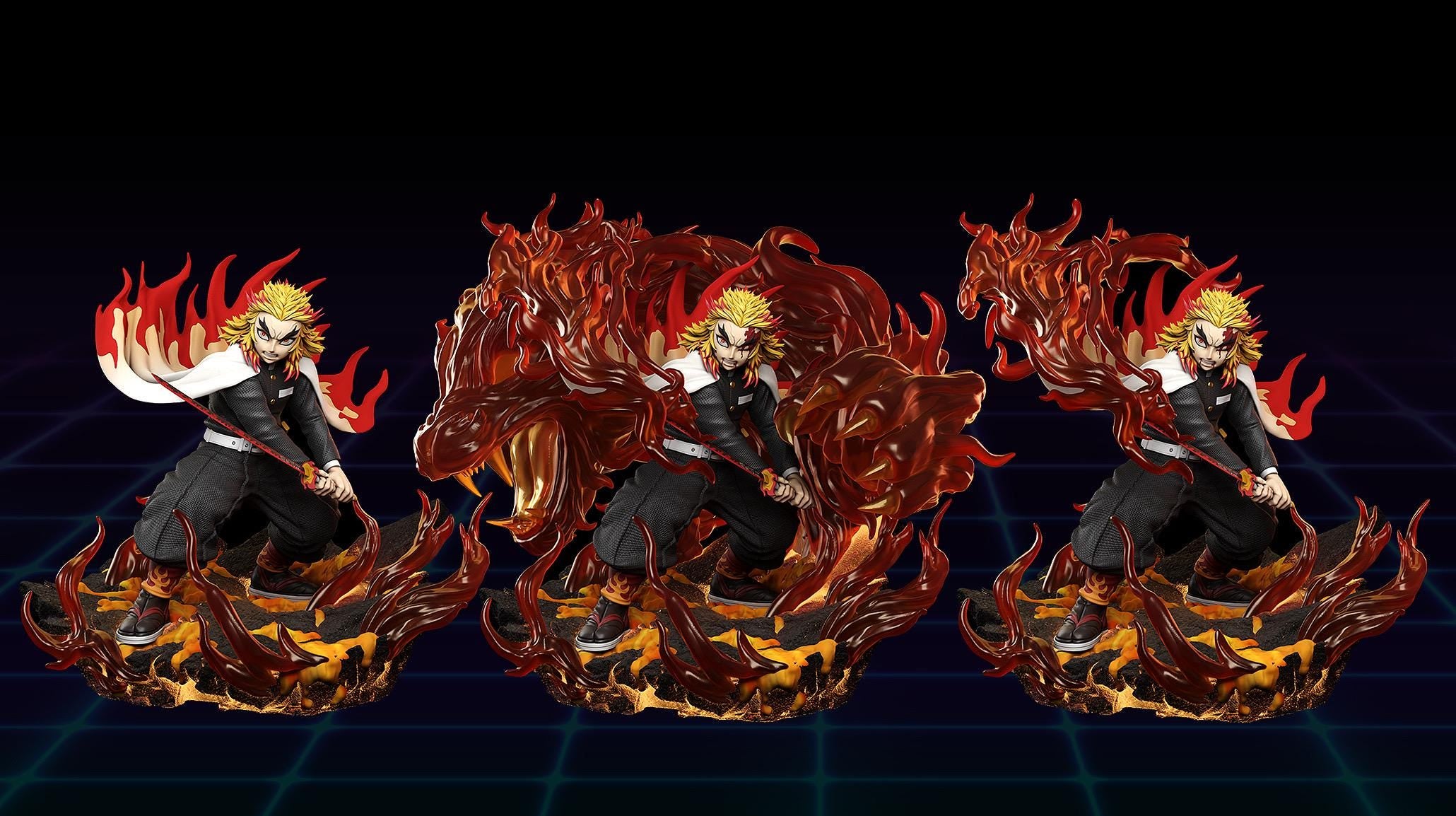 Pillar Of The Blazing Heart - Flame Swordsman Demon Hunter Inferno Anime Kyōjurō Rengoku Resin Figure 16K