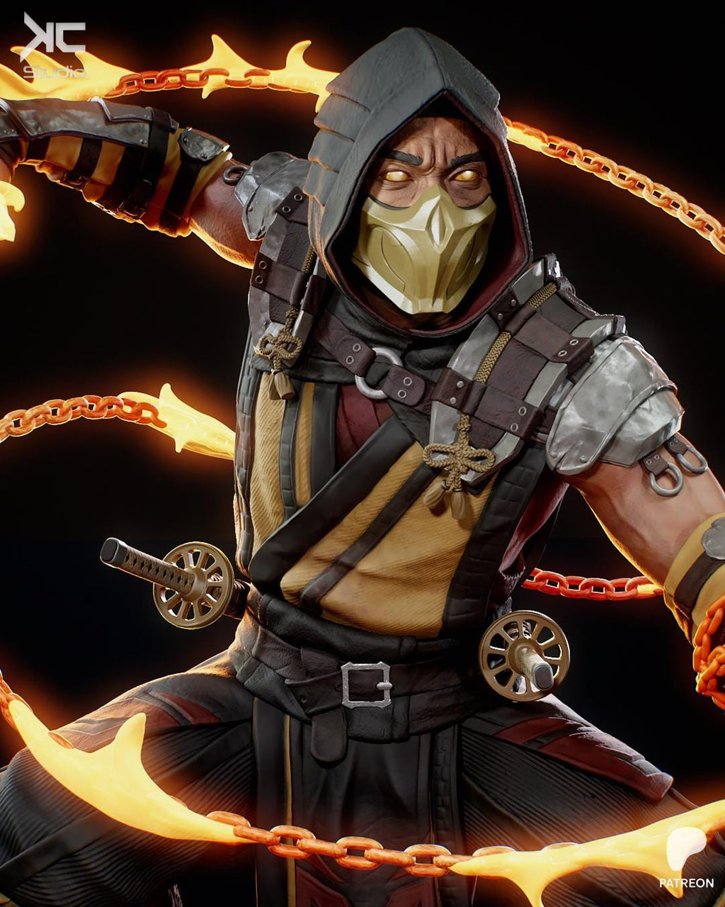 Infernal Revenant - Fire Ninja Martial Arts Fighting Fantasy Scorpion Resin Figure 16K