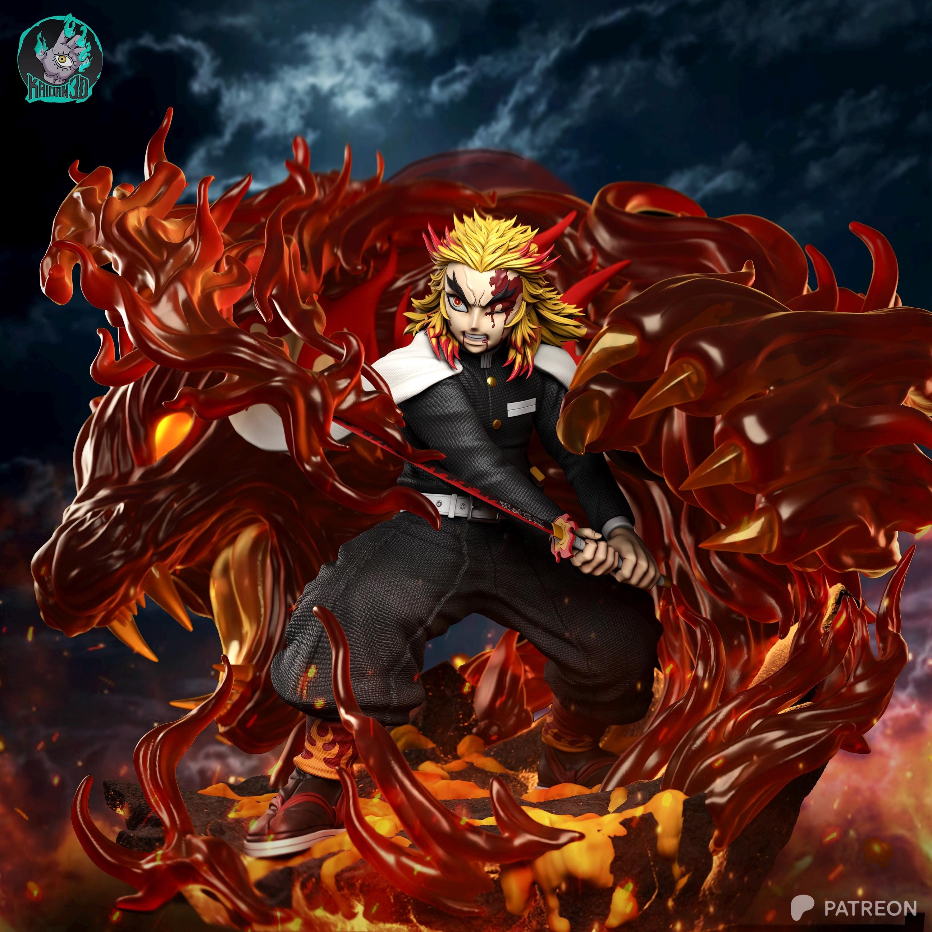 Pillar Of The Blazing Heart - Flame Swordsman Demon Hunter Inferno Anime Kyōjurō Rengoku Resin Figure 16K