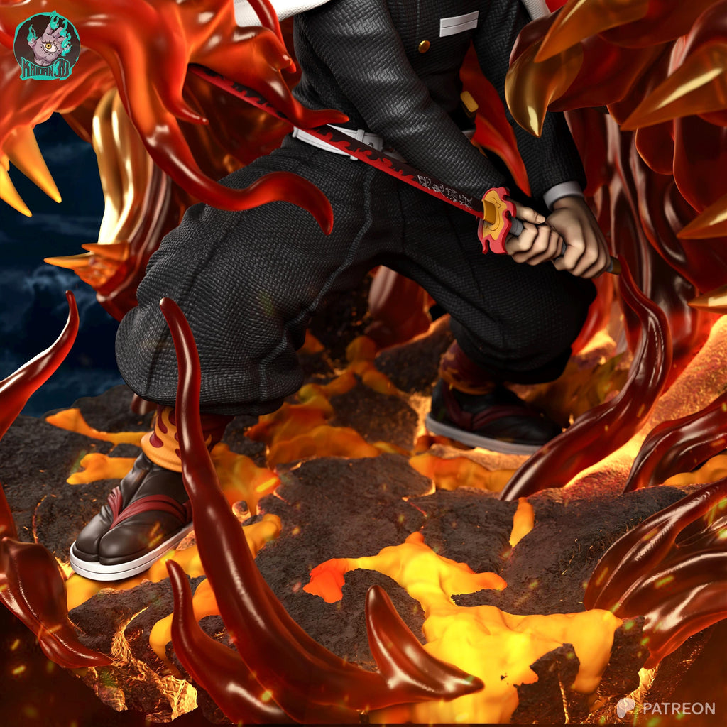 Pillar Of The Blazing Heart - Flame Swordsman Demon Hunter Inferno Anime Kyōjurō Rengoku Resin Figure 16K
