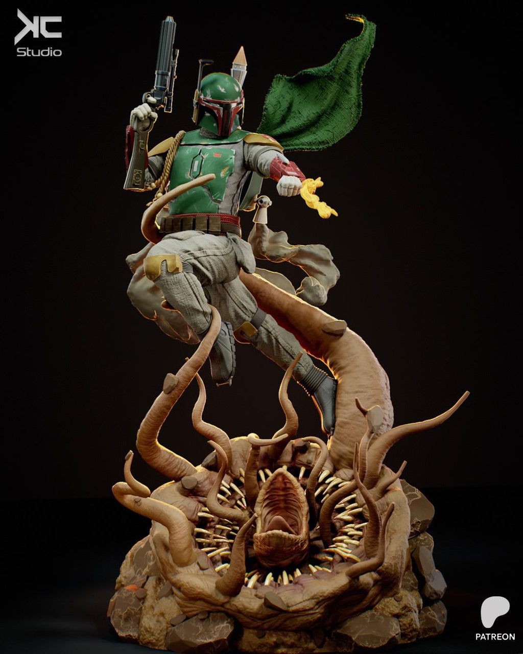 The Iron Tracker - Sci-Fi Bounty Hunter Galactic Outlaw Boba Fett Resin Figure 16K