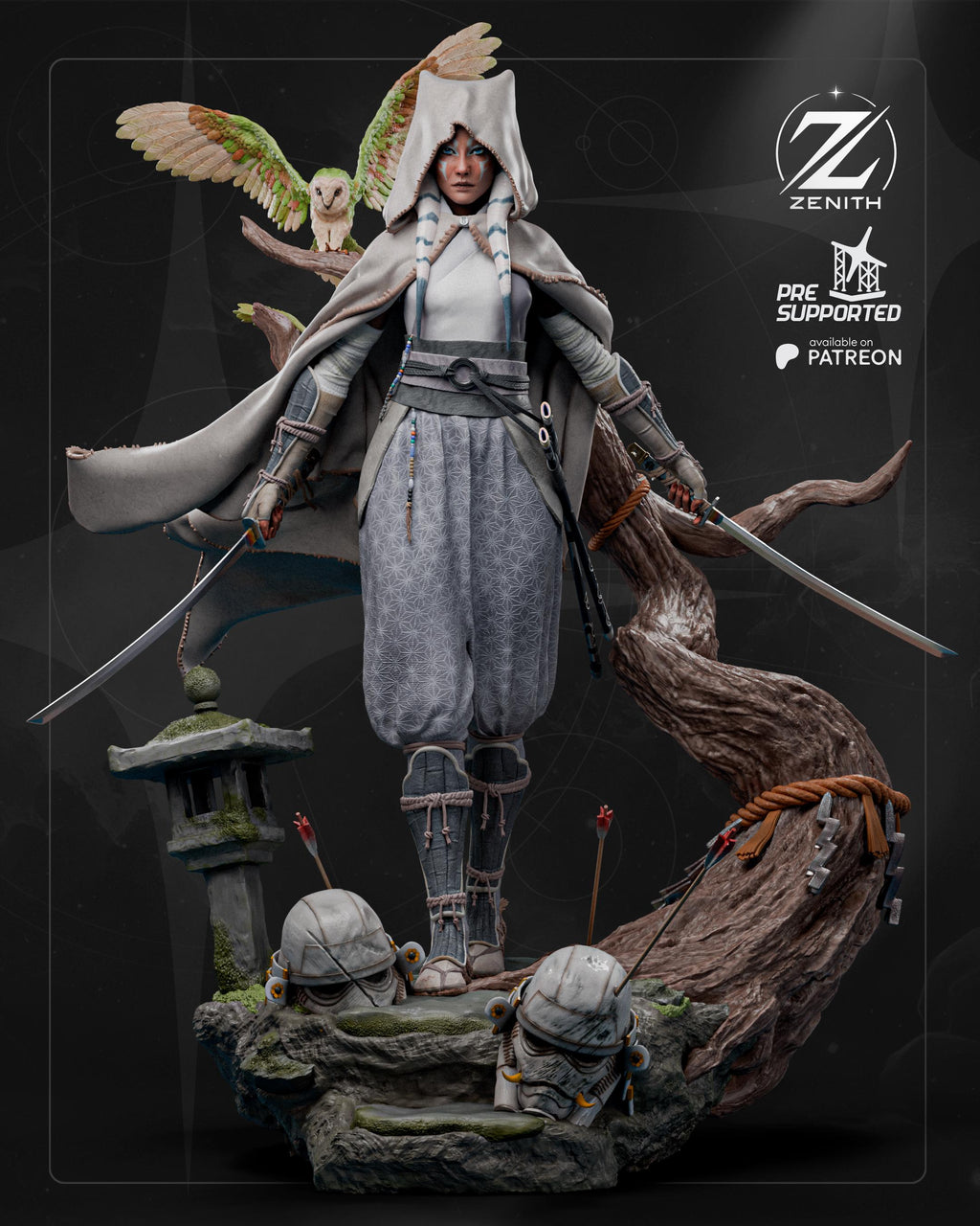 Blades Beneath The Fallen Leaves - Samurai Wanderer Dual Blade Ahsoka Tano Resin Figure 16K