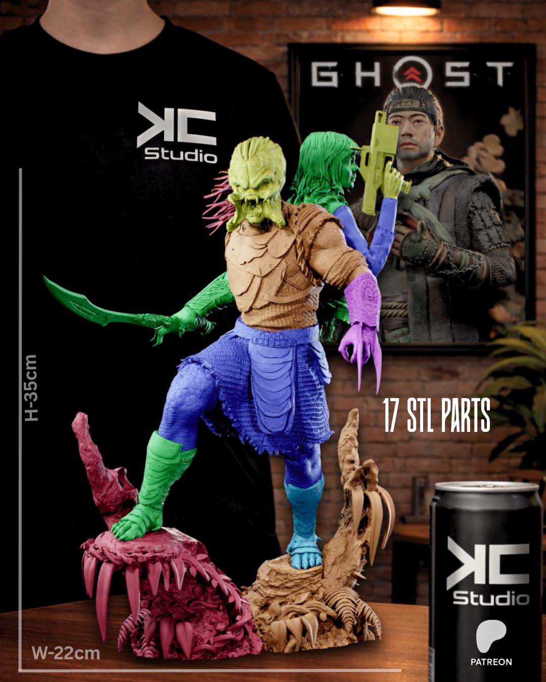 Twin Hunters - Alient Hunter Sci-fi Predator Jungle Warrior Dek And Thia Resin Figure 16K