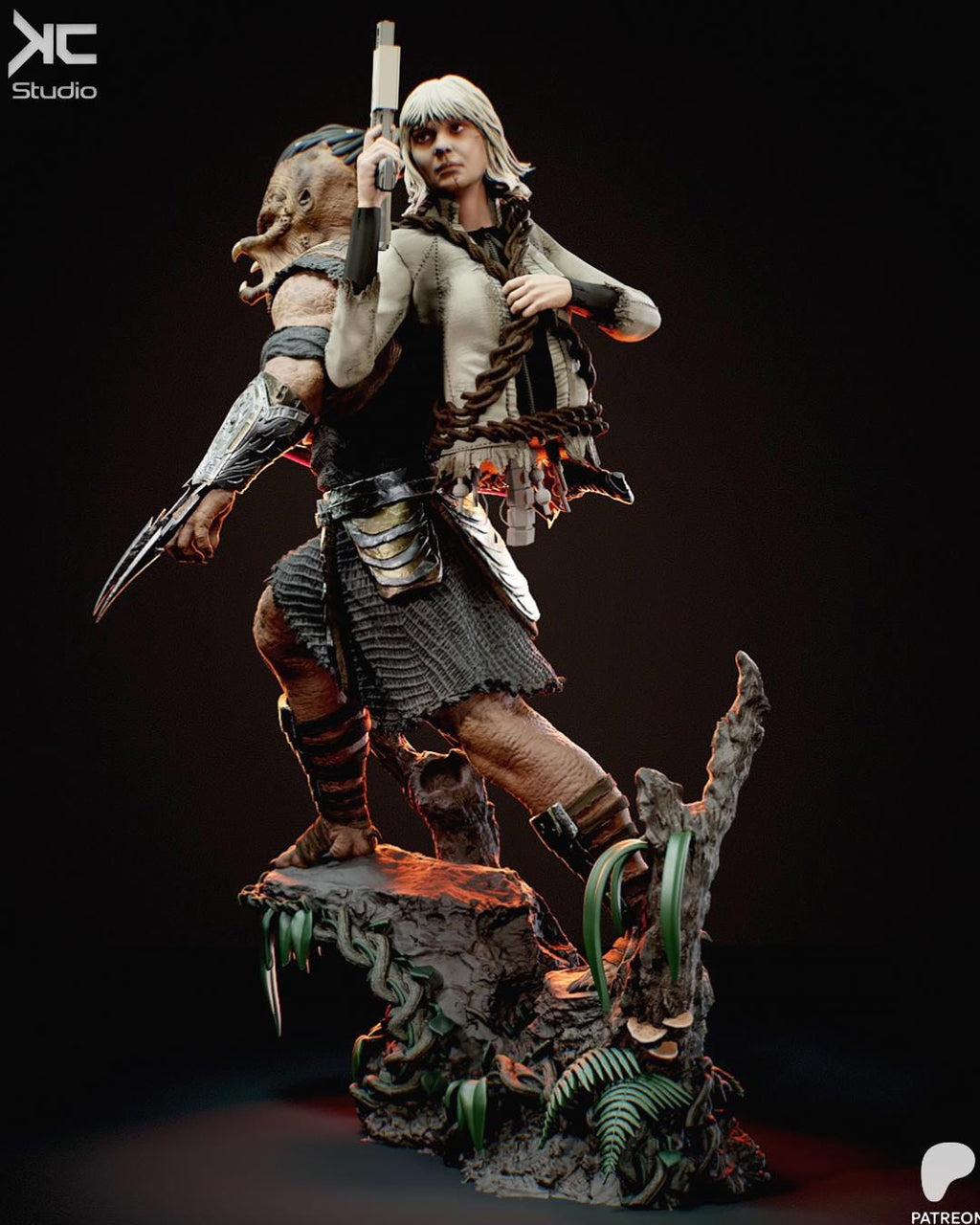 Twin Hunters - Alient Hunter Sci-fi Predator Jungle Warrior Dek And Thia Resin Figure 16K