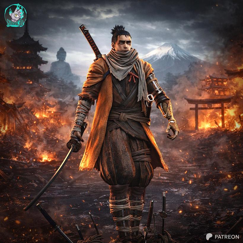 Ashes Of The Wolf - Shinobi Katana Warrior Soulslike Sekiro Resin Figure 16K