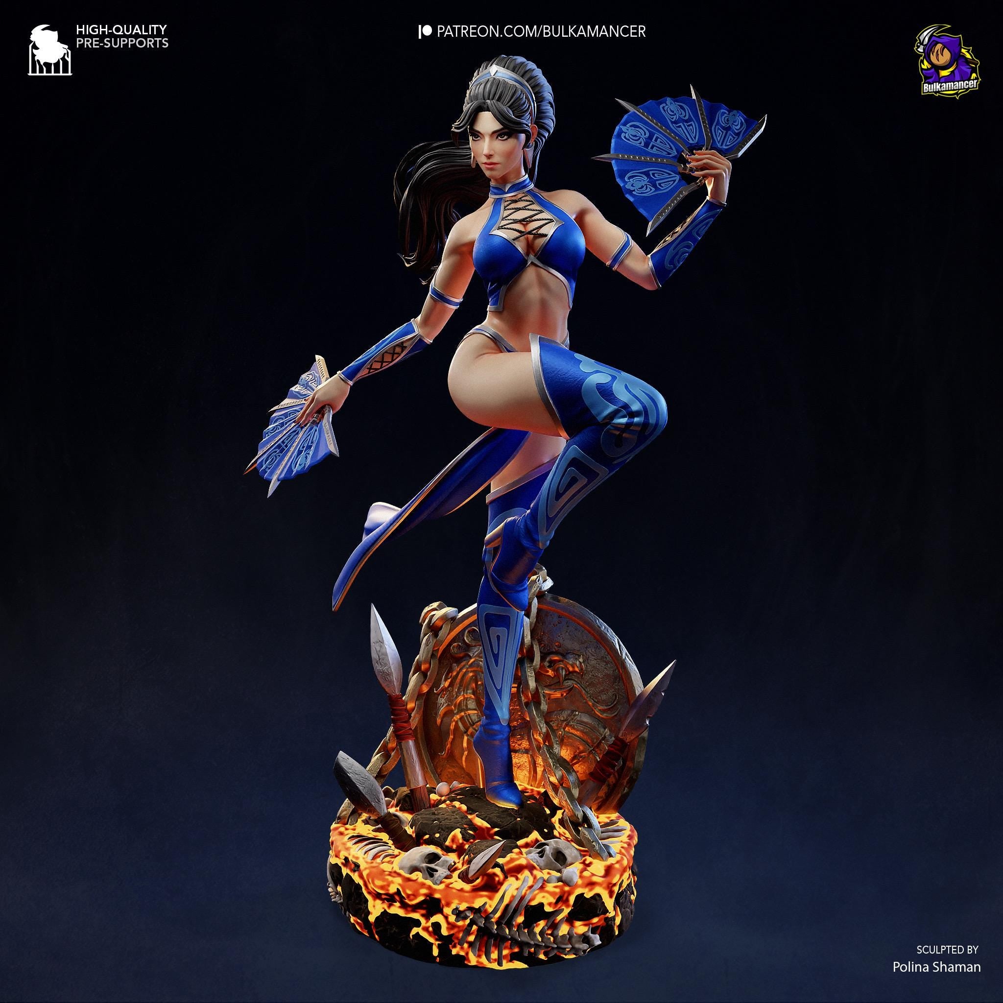 Fan-Borne Fury - Assassin Warrior Fantasy Female Ninja Kitana Resin Figure 16K