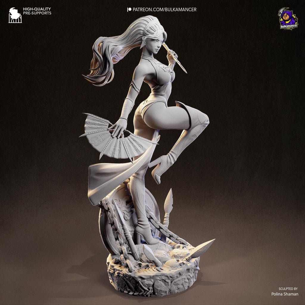 Fan-Borne Fury - Assassin Warrior Fantasy Female Ninja Kitana Resin Figure 16K