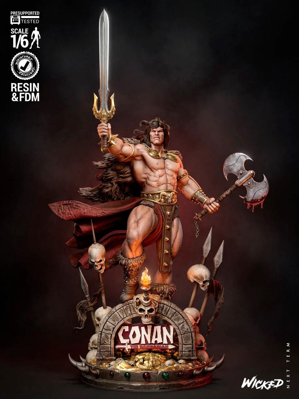Savage Conqueror - Fantasy Warrior Battle Hardened Berserker Conan The Barbarian Resin Figure 16K