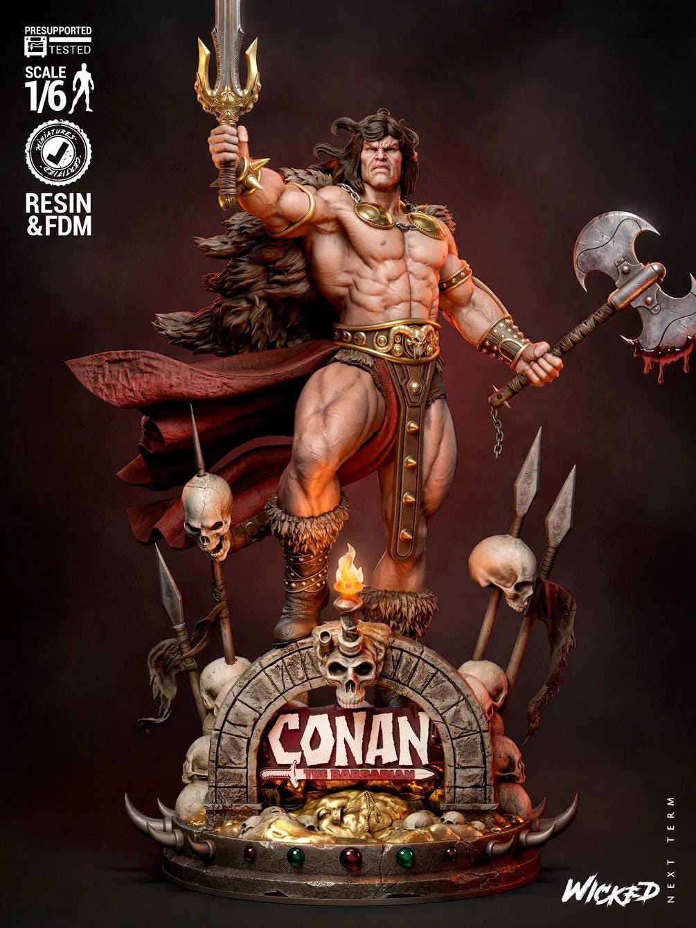 Savage Conqueror - Fantasy Warrior Battle Hardened Berserker Conan The Barbarian Resin Figure 16K