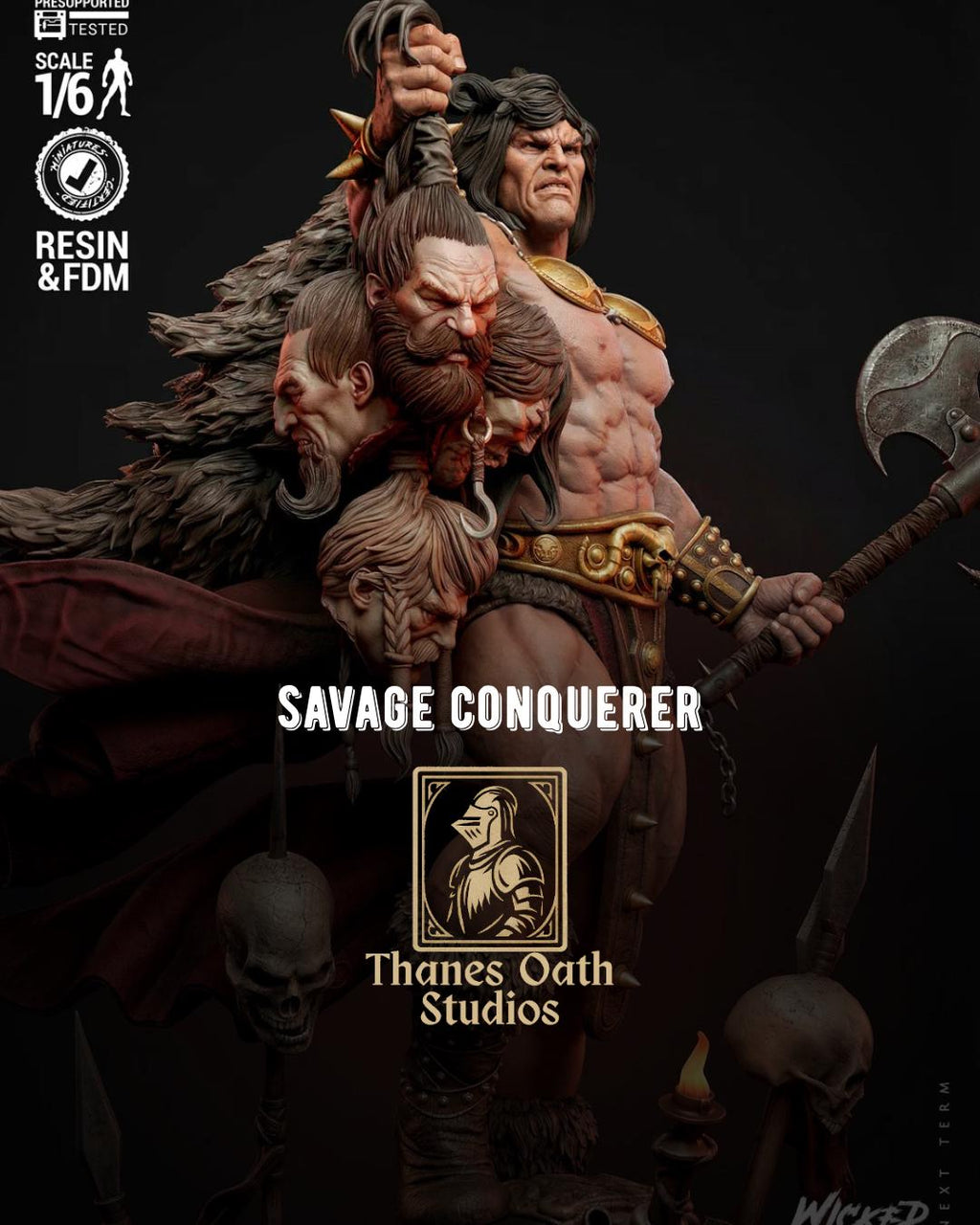 Savage Conqueror - Fantasy Warrior Battle Hardened Berserker Conan The Barbarian Resin Figure 16K