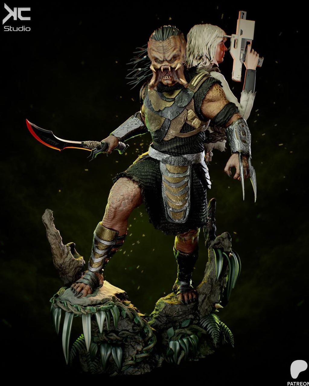 Twin Hunters - Alient Hunter Sci-fi Predator Jungle Warrior Dek And Thia Resin Figure 16K