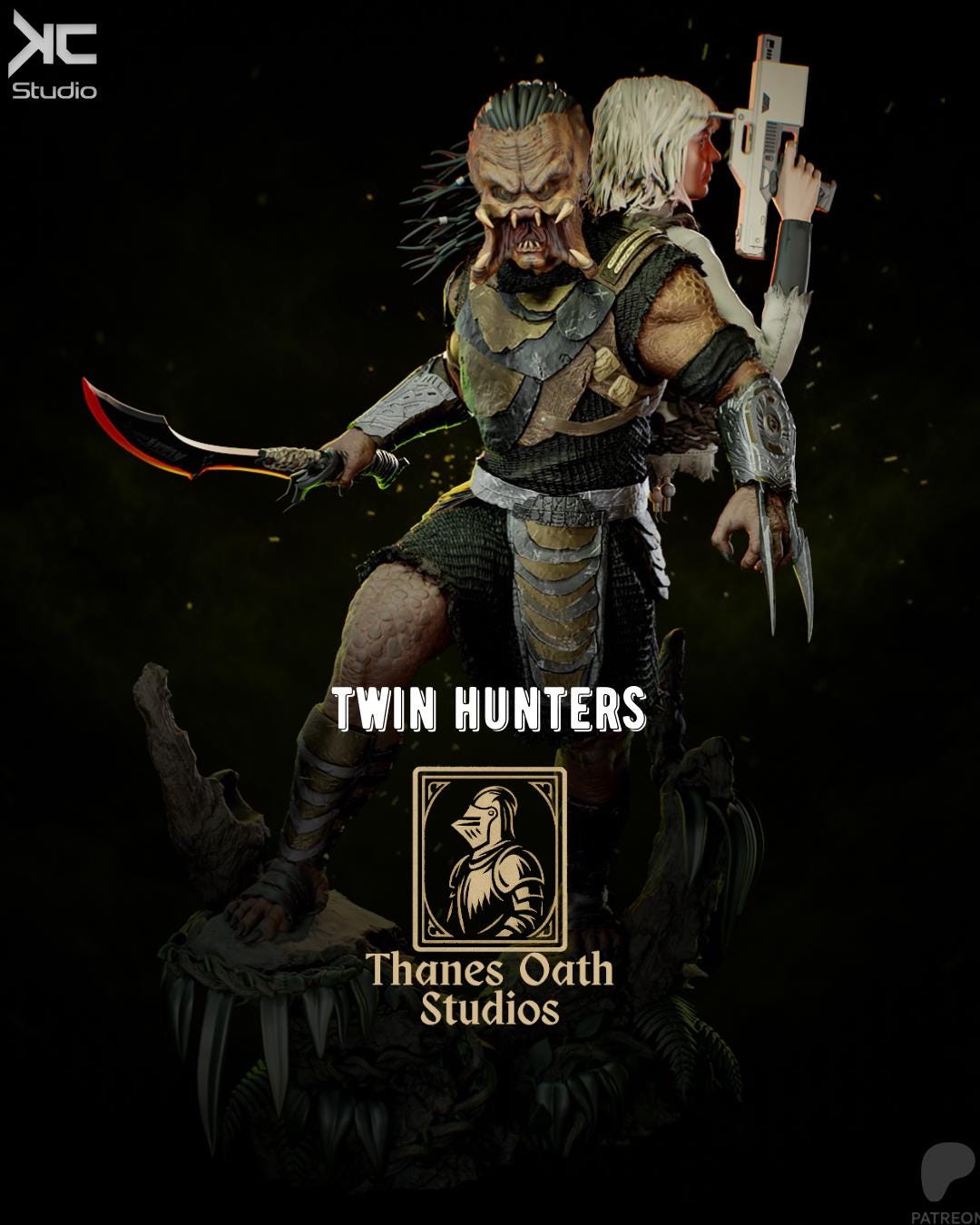 Twin Hunters - Alient Hunter Sci-fi Predator Jungle Warrior Dek And Thia Resin Figure 16K