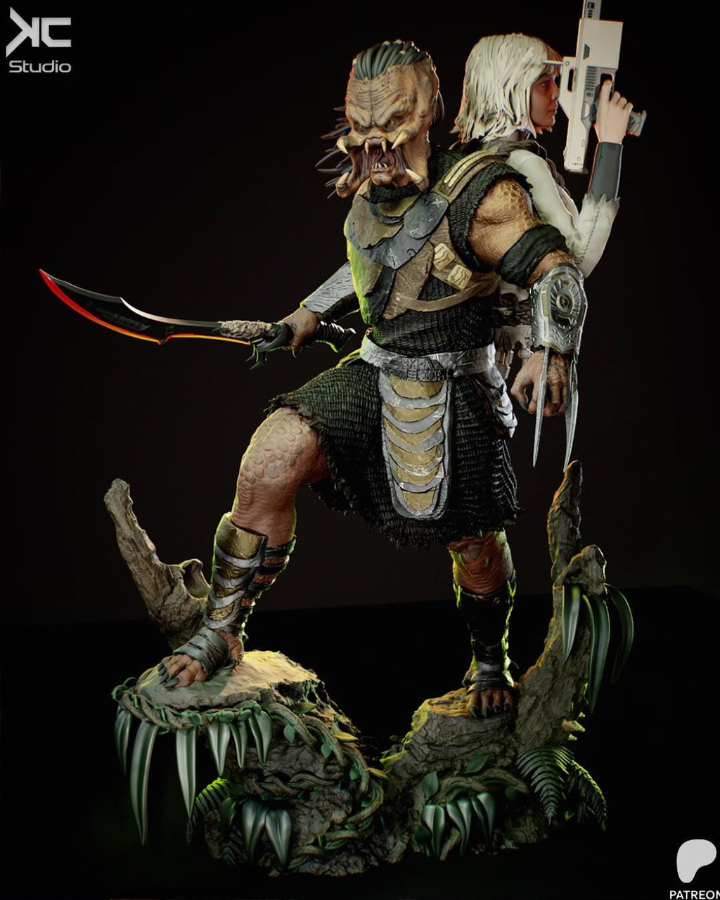 Twin Hunters - Alient Hunter Sci-fi Predator Jungle Warrior Dek And Thia Resin Figure 16K