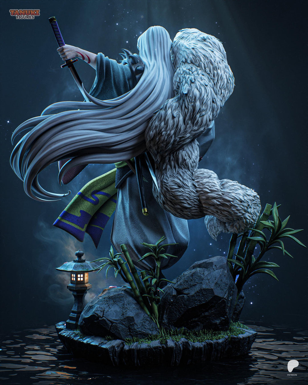 Lord Of The Crescent Fang - Moonlit Katana Warrior Cold Sovereign Sesshomaru Resin Figure 16K