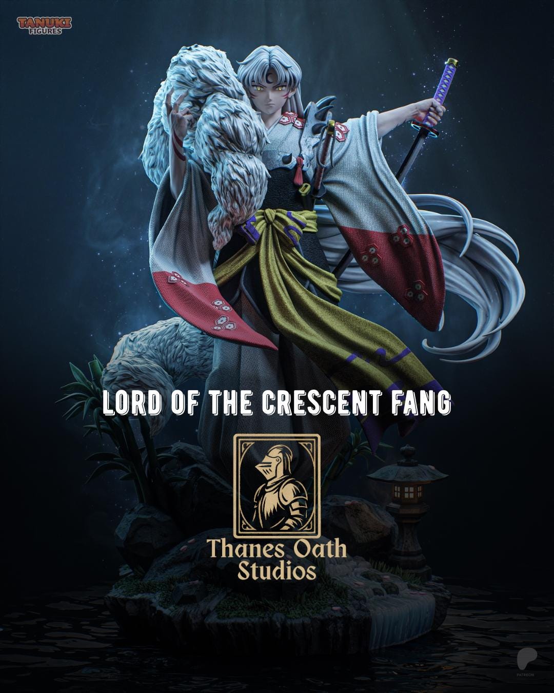 Lord Of The Crescent Fang - Moonlit Katana Warrior Cold Sovereign Sesshomaru Resin Figure 16K