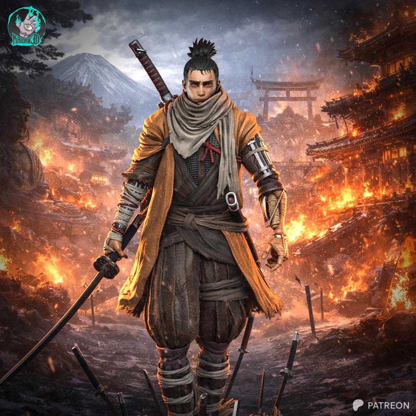 Ashes Of The Wolf - Shinobi Katana Warrior Soulslike Sekiro Resin Figure 16K