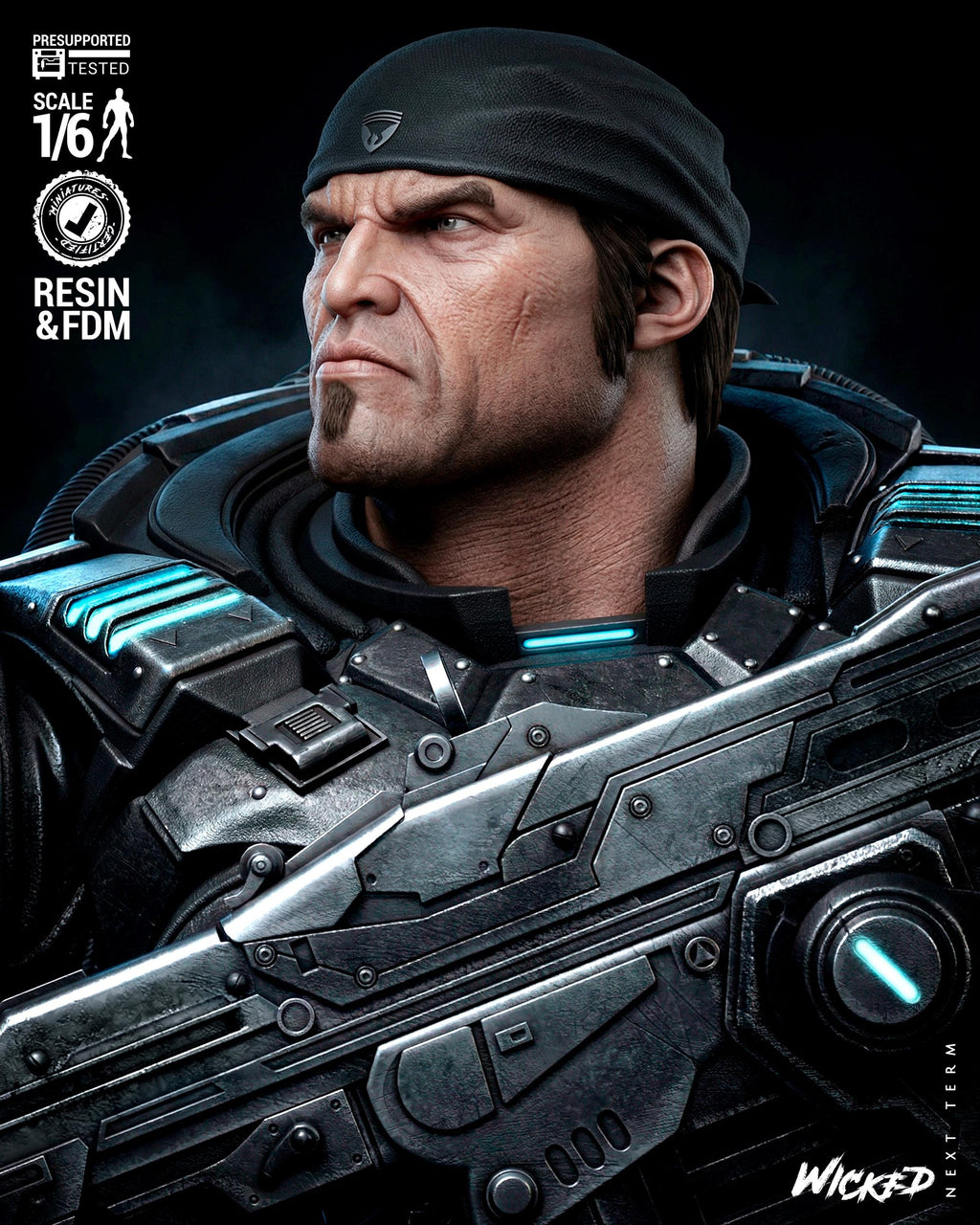The Unbreakable Gear - Soldier Statue Gaming War Torn Hero Marcus Fenix Resin Figure 16K