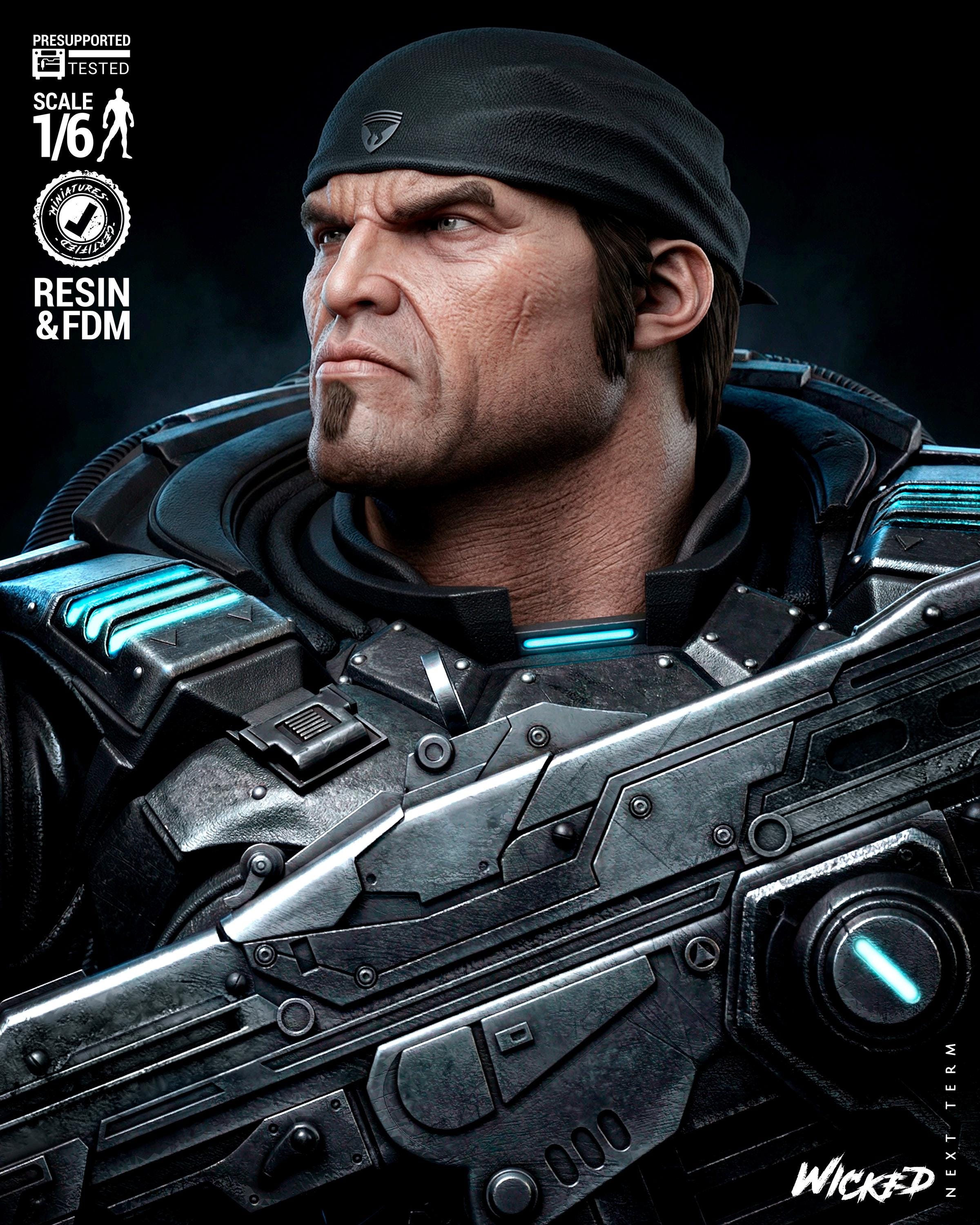 The Unbreakable Gear - Soldier Statue Gaming War Torn Hero Marcus Fenix Resin Figure 16K