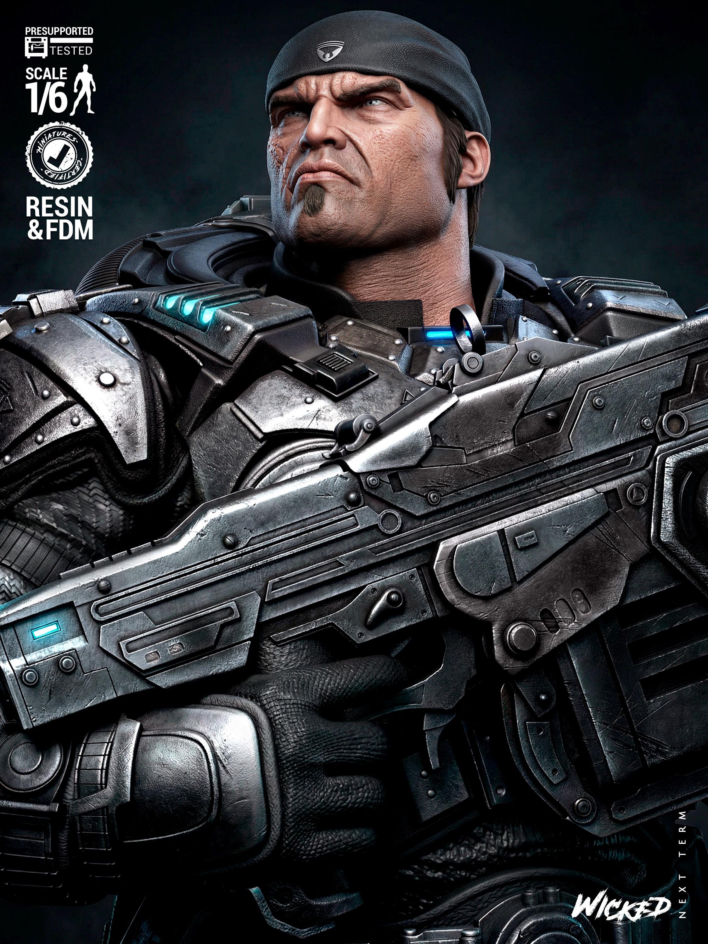 The Unbreakable Gear - Soldier Statue Gaming War Torn Hero Marcus Fenix Resin Figure 16K