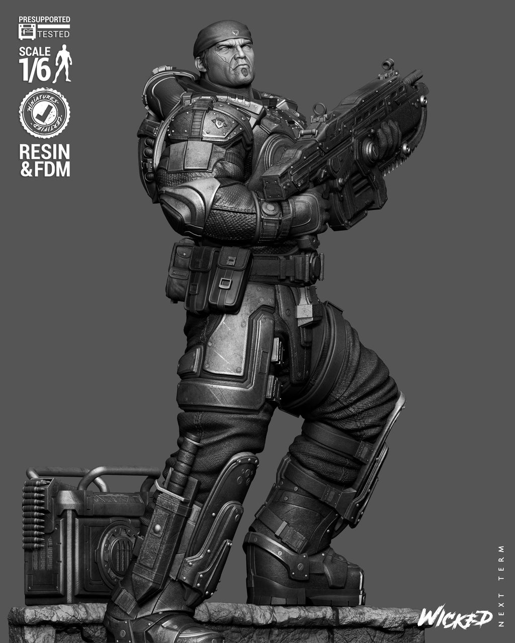 The Unbreakable Gear - Soldier Statue Gaming War Torn Hero Marcus Fenix Resin Figure 16K