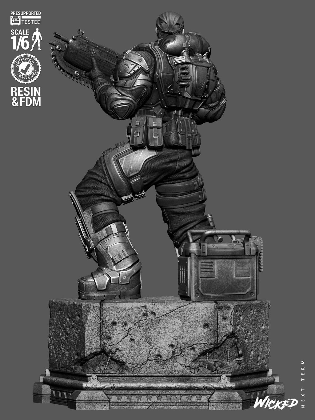 The Unbreakable Gear - Soldier Statue Gaming War Torn Hero Marcus Fenix Resin Figure 16K
