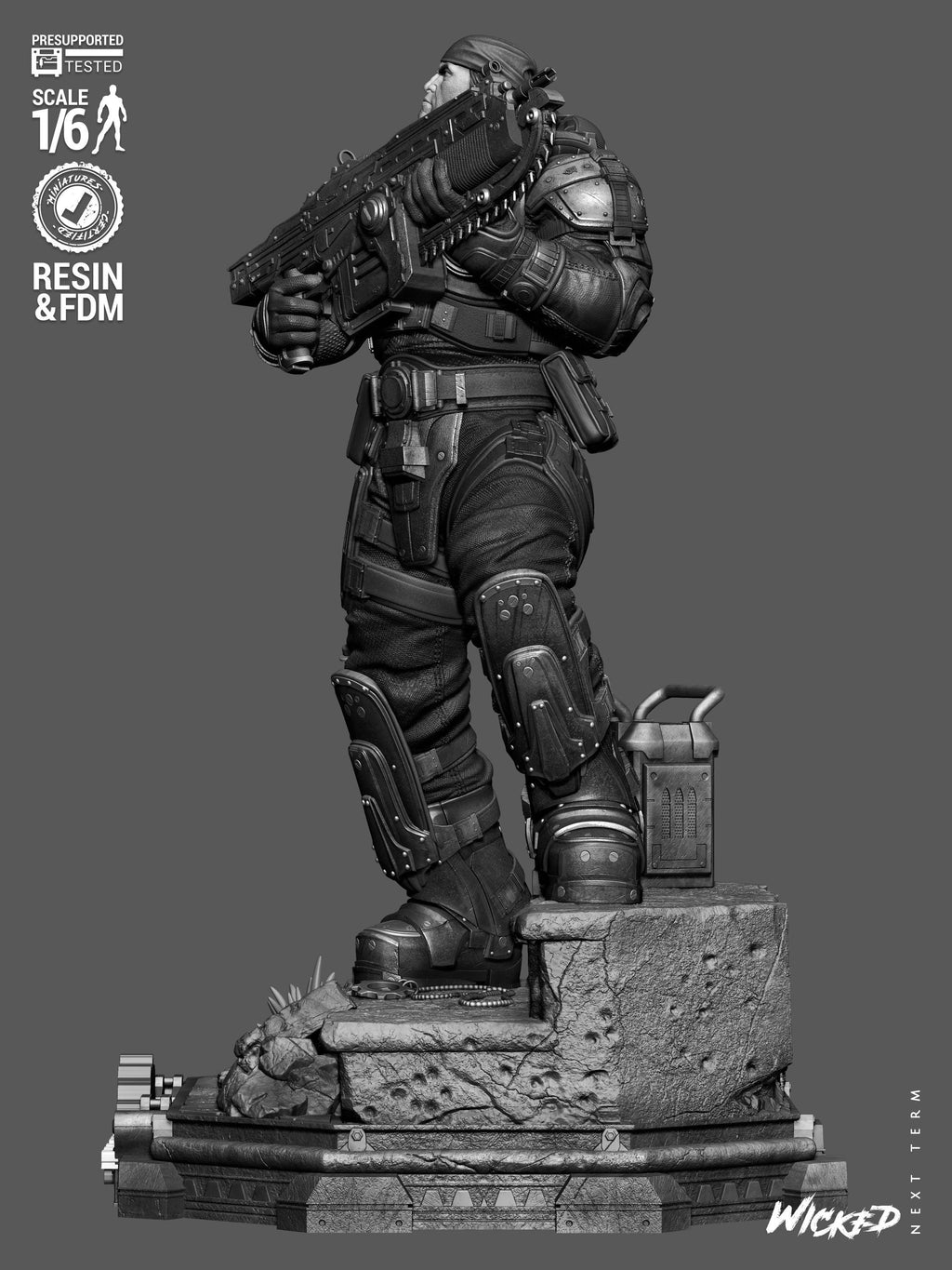 The Unbreakable Gear - Soldier Statue Gaming War Torn Hero Marcus Fenix Resin Figure 16K