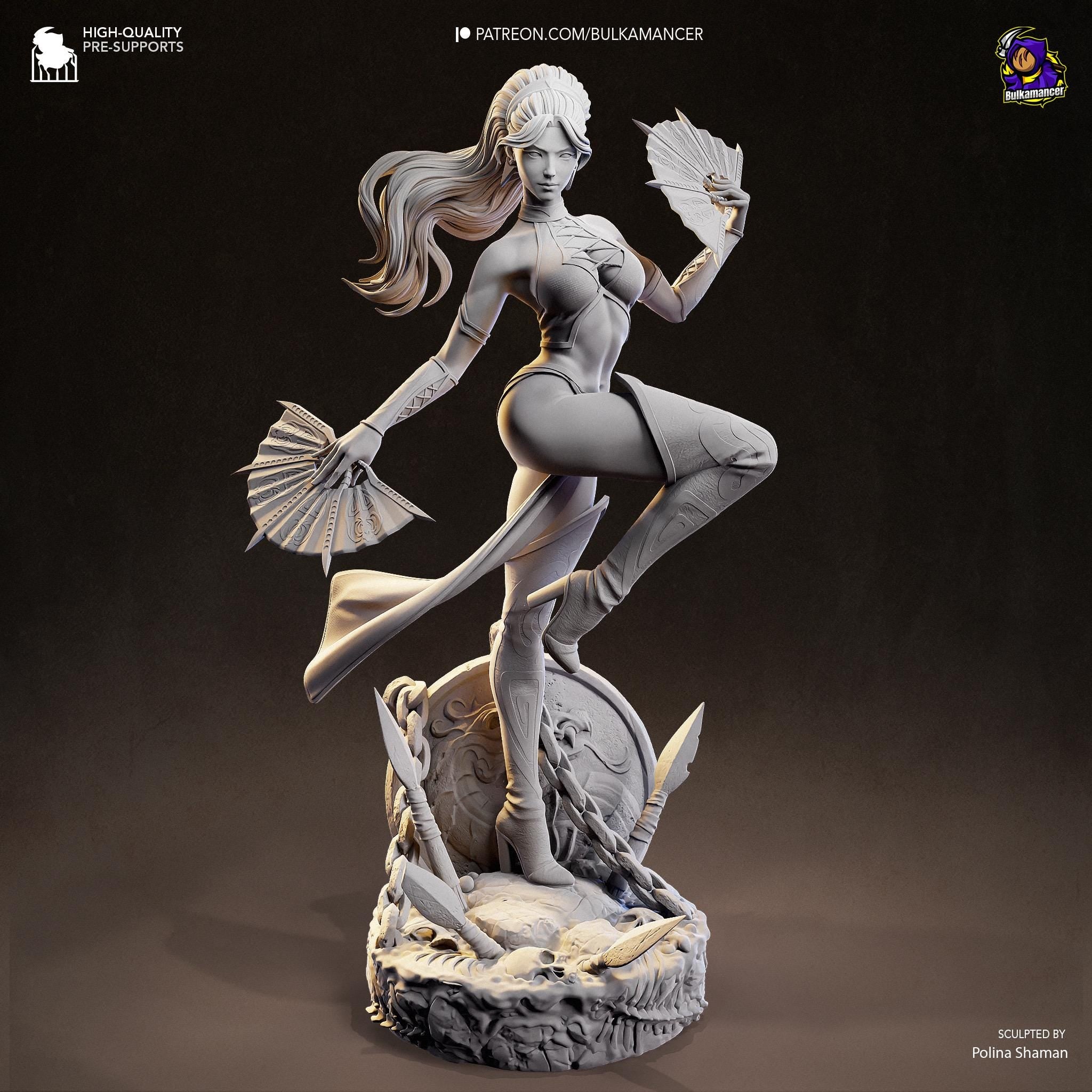 Fan-Borne Fury - Assassin Warrior Fantasy Female Ninja Kitana Resin Figure 16K