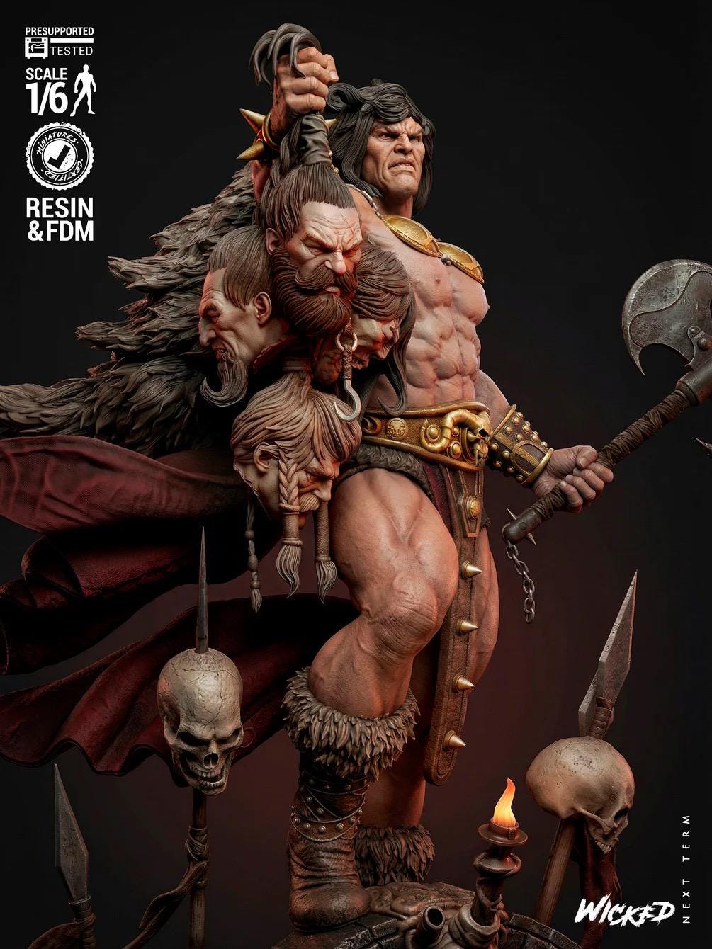 Savage Conqueror - Fantasy Warrior Battle Hardened Berserker Conan The Barbarian Resin Figure 16K