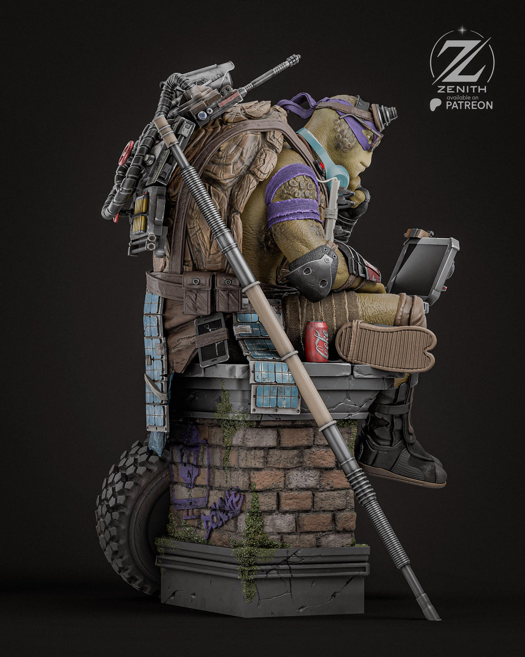 Tech Turtle - Ninja Turtle Sewer Warrior Bo Staff Genius Donatello Resin Figure 16K