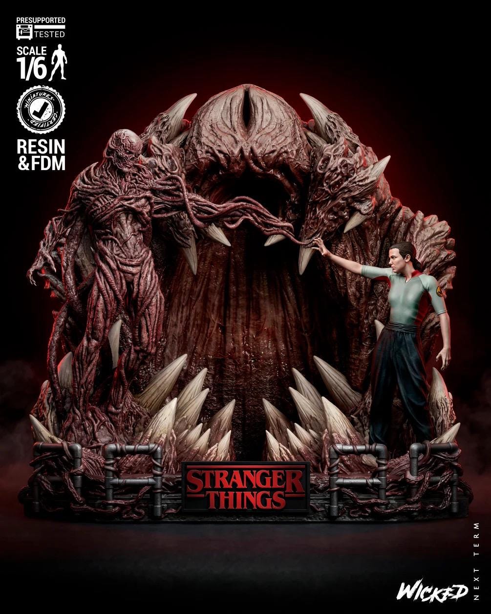 Where Worlds Tear Apart - Psychic Battle 80s Horror Diorama Vecna and Eleven Resin Figure 16K
