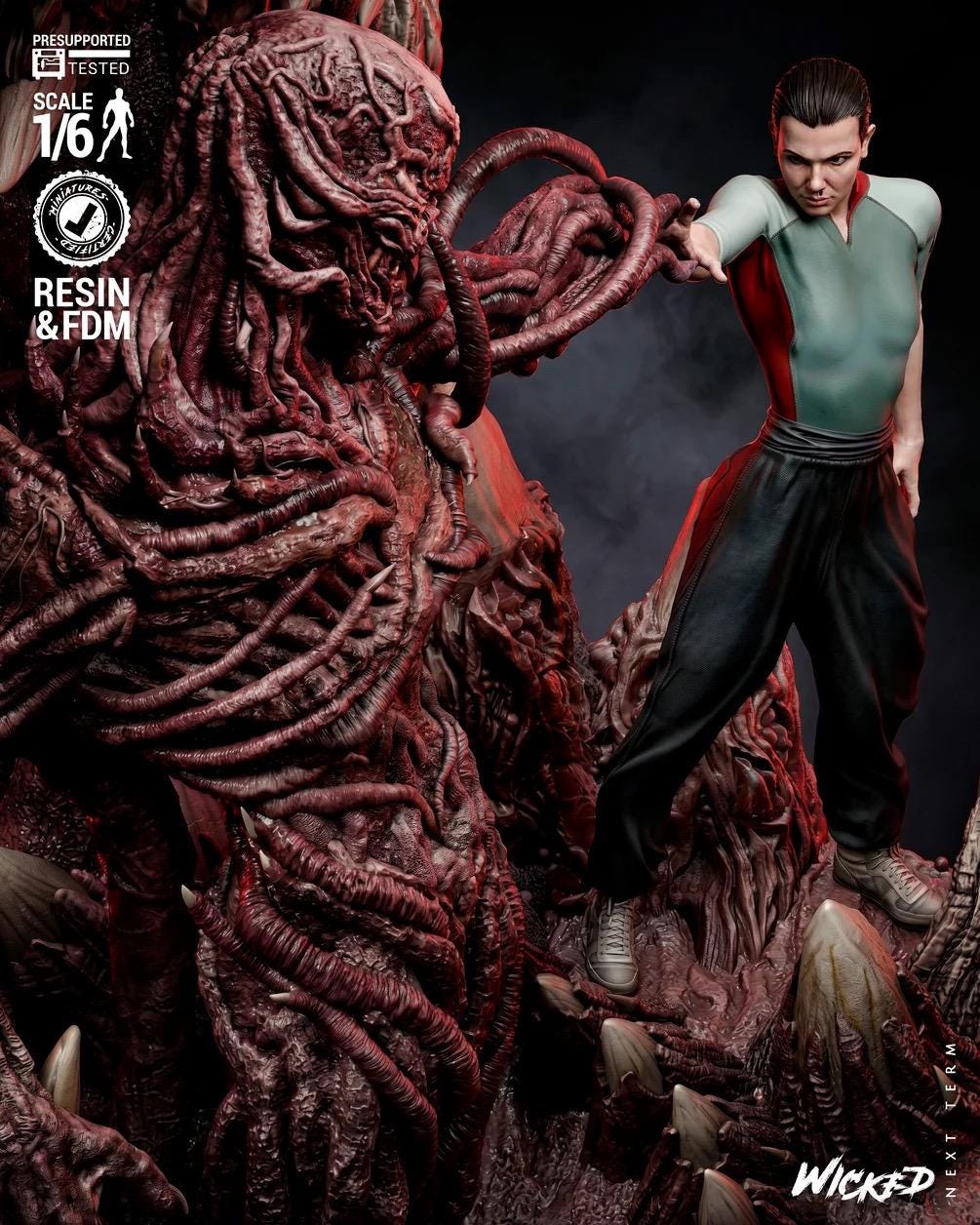 Where Worlds Tear Apart - Psychic Battle 80s Horror Diorama Vecna and Eleven Resin Figure 16K