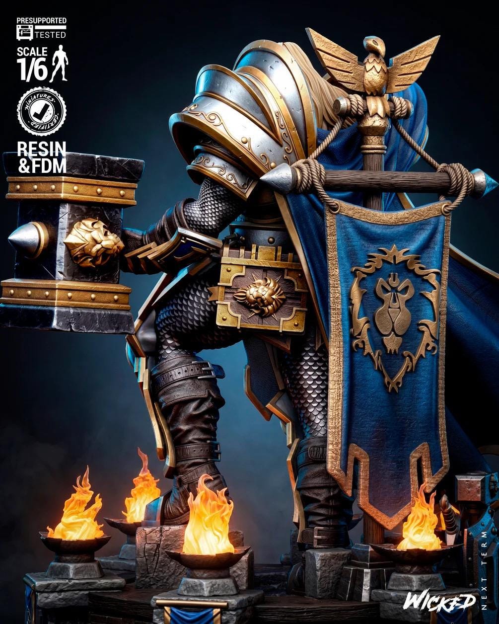 Hope Of A Doomed Kingdom - Paladin Knight Holy Warrior Medieval Fantasy Arthas Resin Figure 16K