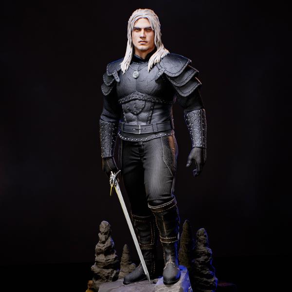 Silver & Steel - Fantasy Warrior Monster Hunter Creature Slayer Geralt Of Rivia Resin Figure 16K