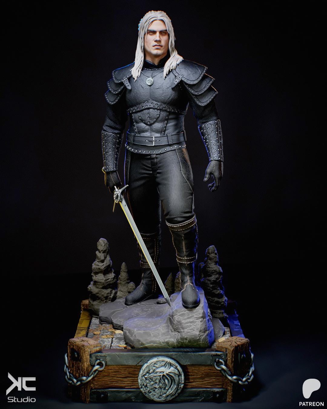 Silver & Steel - Fantasy Warrior Monster Hunter Creature Slayer Geralt Of Rivia Resin Figure 16K