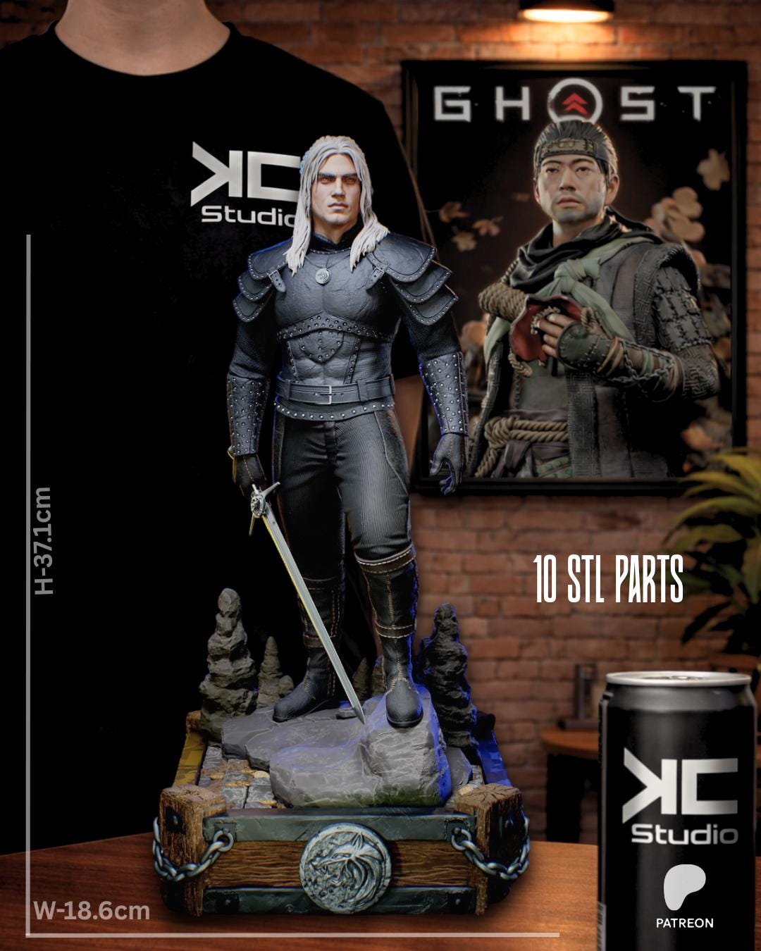 Silver & Steel - Fantasy Warrior Monster Hunter Creature Slayer Geralt Of Rivia Resin Figure 16K