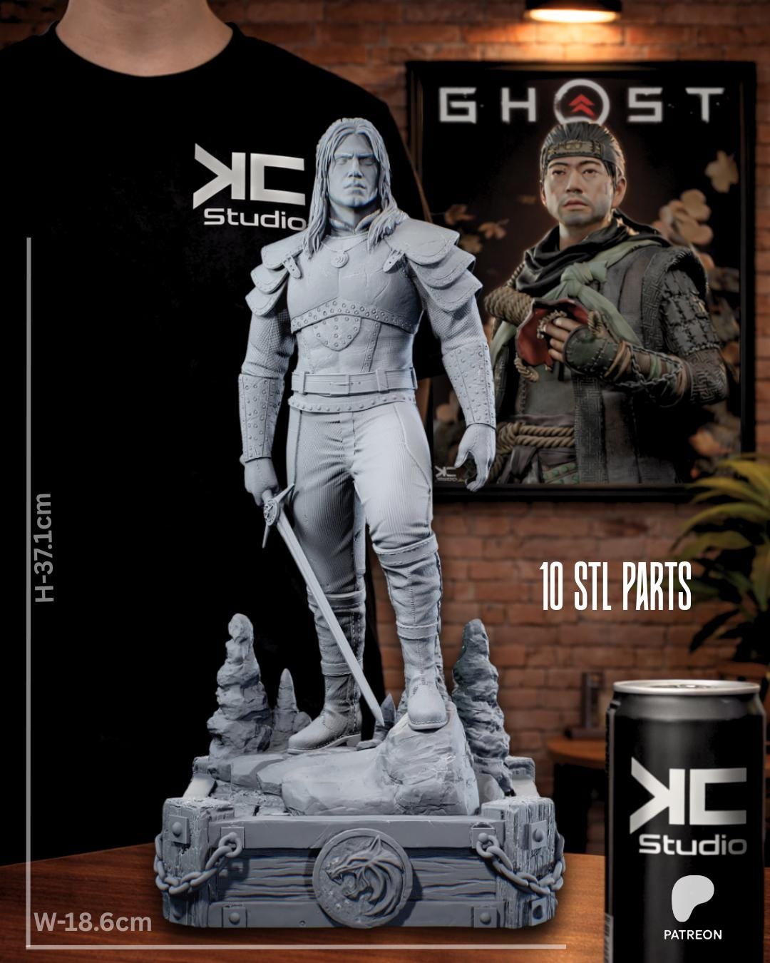 Silver & Steel - Fantasy Warrior Monster Hunter Creature Slayer Geralt Of Rivia Resin Figure 16K