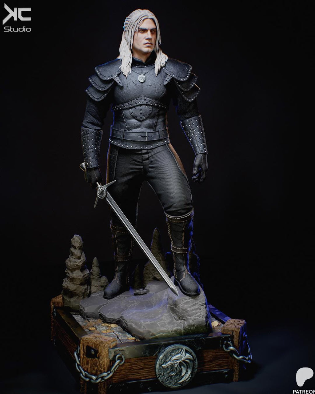 Silver & Steel - Fantasy Warrior Monster Hunter Creature Slayer Geralt Of Rivia Resin Figure 16K