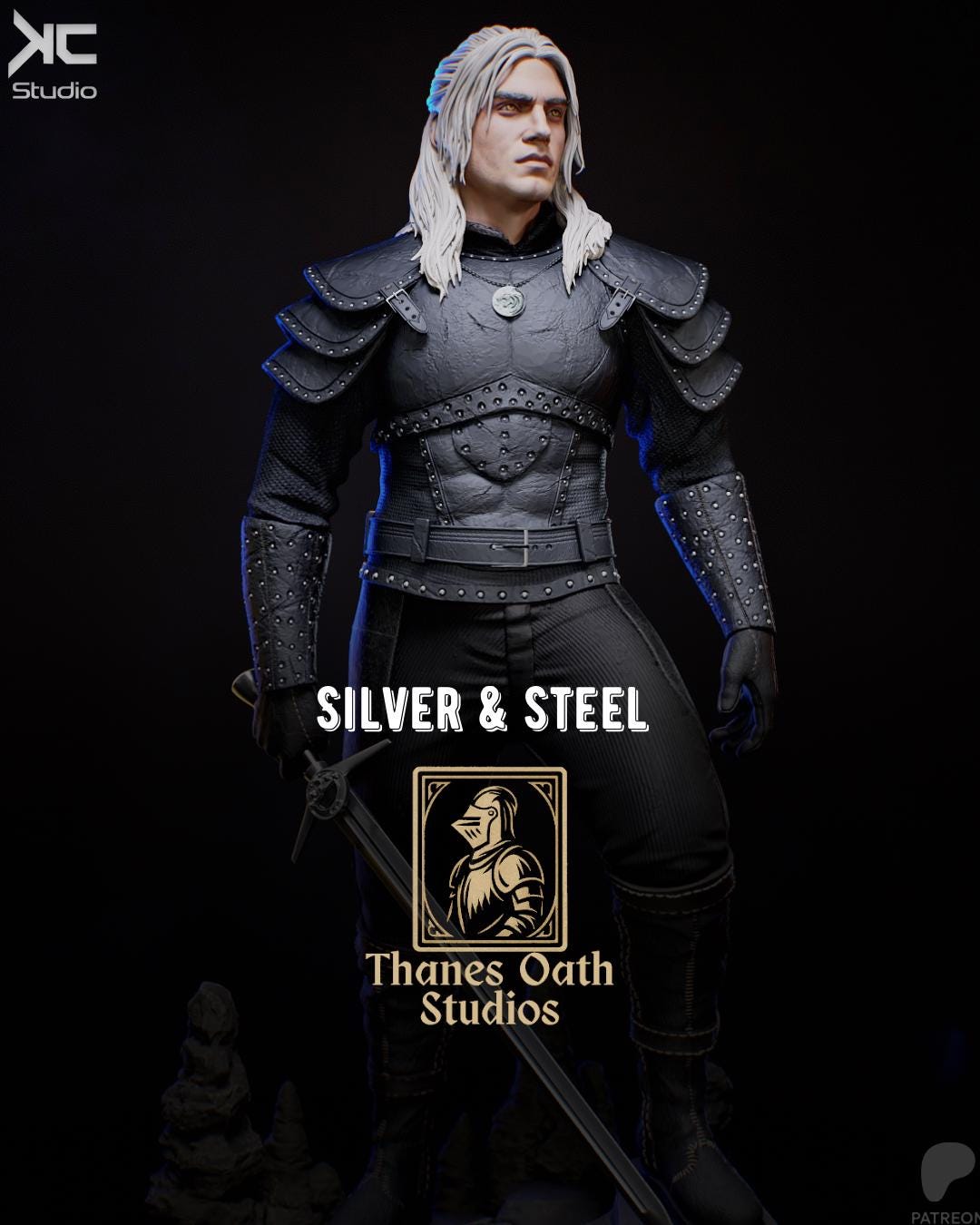 Silver & Steel - Fantasy Warrior Monster Hunter Creature Slayer Geralt Of Rivia Resin Figure 16K
