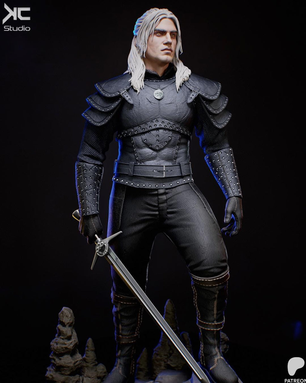 Silver & Steel - Fantasy Warrior Monster Hunter Creature Slayer Geralt Of Rivia Resin Figure 16K