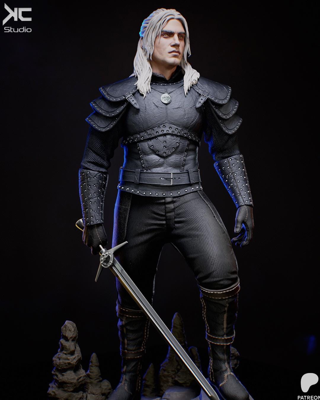 Silver & Steel - Fantasy Warrior Monster Hunter Creature Slayer Geralt Of Rivia Resin Figure 16K