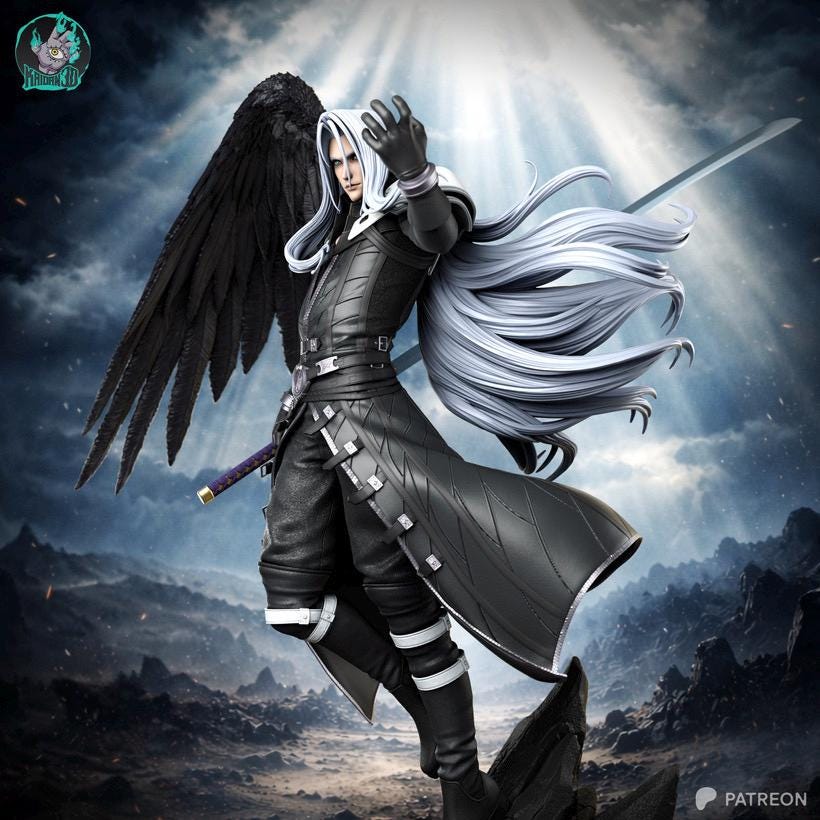 Heir Of The Black Comet - Silver Haired Villain Dark Fantasy One Winged Angel Sephiroth Resin Figure 16K