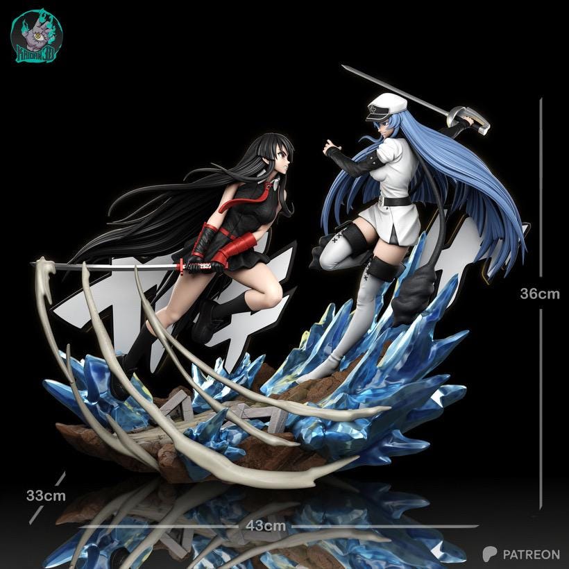 Crimson Blade, Frozen Throne - Anime Battle Diorama Female Warriors Akame Vs Esdeath Resin Figure 16K