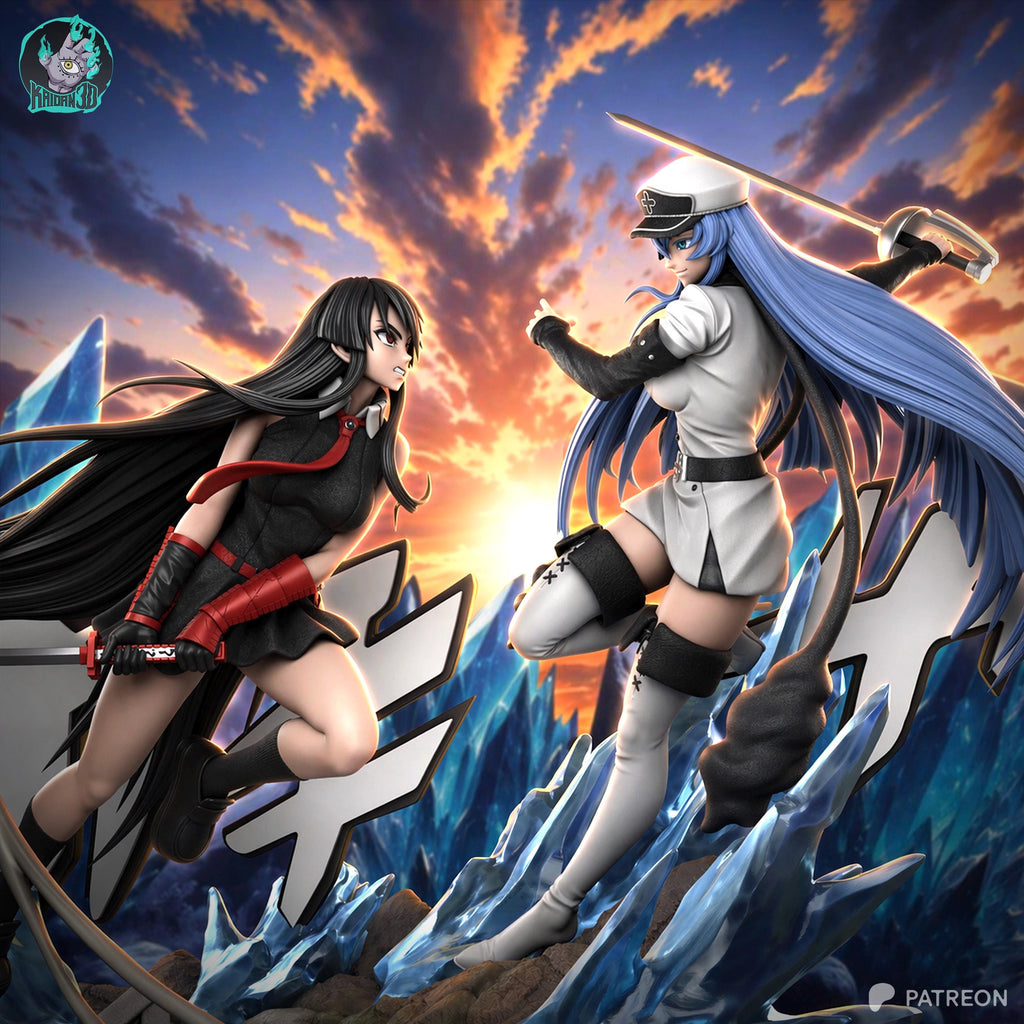 Crimson Blade, Frozen Throne - Anime Battle Diorama Female Warriors Akame Vs Esdeath Resin Figure 16K