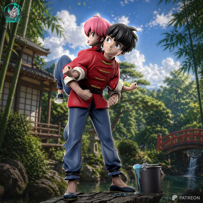One Fate In Two Forms - Dual Anime Character Twin Form Ranma & Ranma-chan Resin Figure 16K