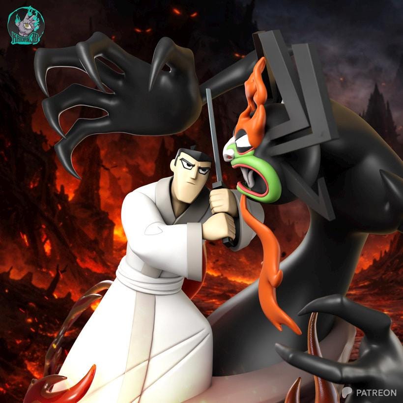 Blade Against Eternity - Samurai Battle Diorama Hero Vs Demon Jack Vs Aku Resin Figure 16K