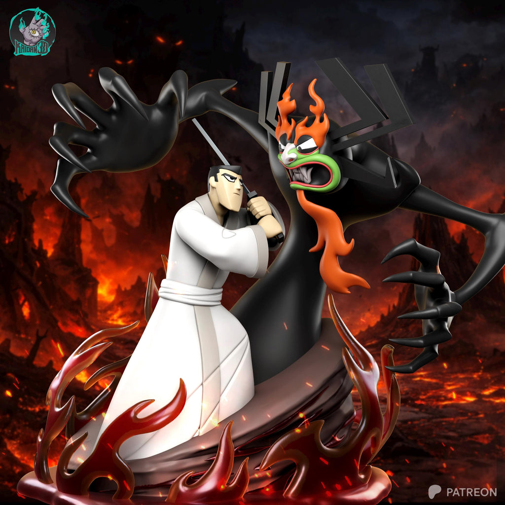 Blade Against Eternity - Samurai Battle Diorama Hero Vs Demon Jack Vs Aku Resin Figure 16K
