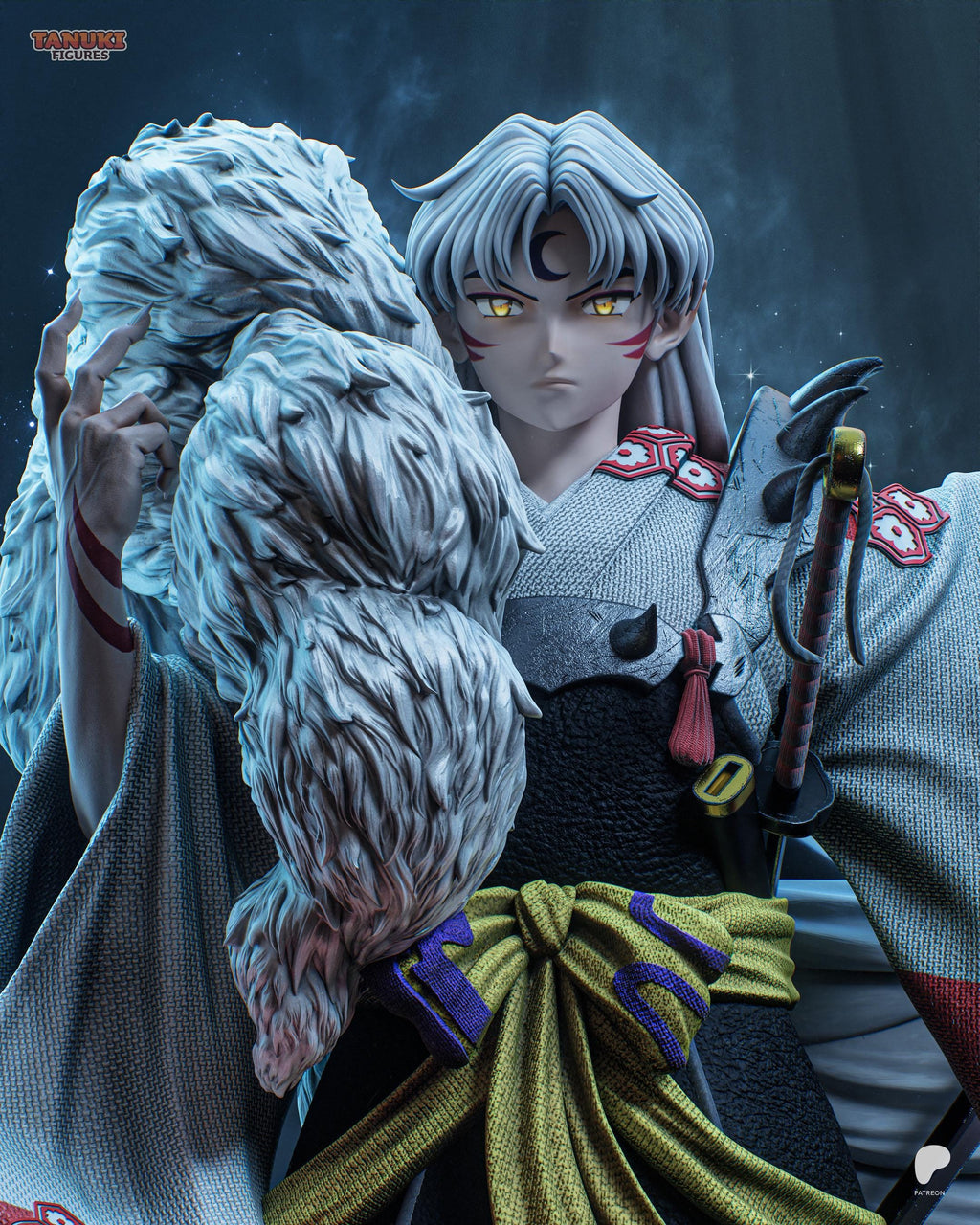 Lord Of The Crescent Fang - Moonlit Katana Warrior Cold Sovereign Sesshomaru Resin Figure 16K