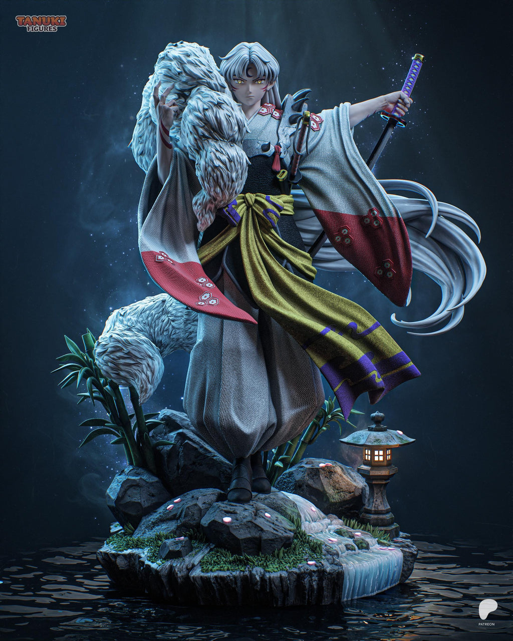 Lord Of The Crescent Fang - Moonlit Katana Warrior Cold Sovereign Sesshomaru Resin Figure 16K