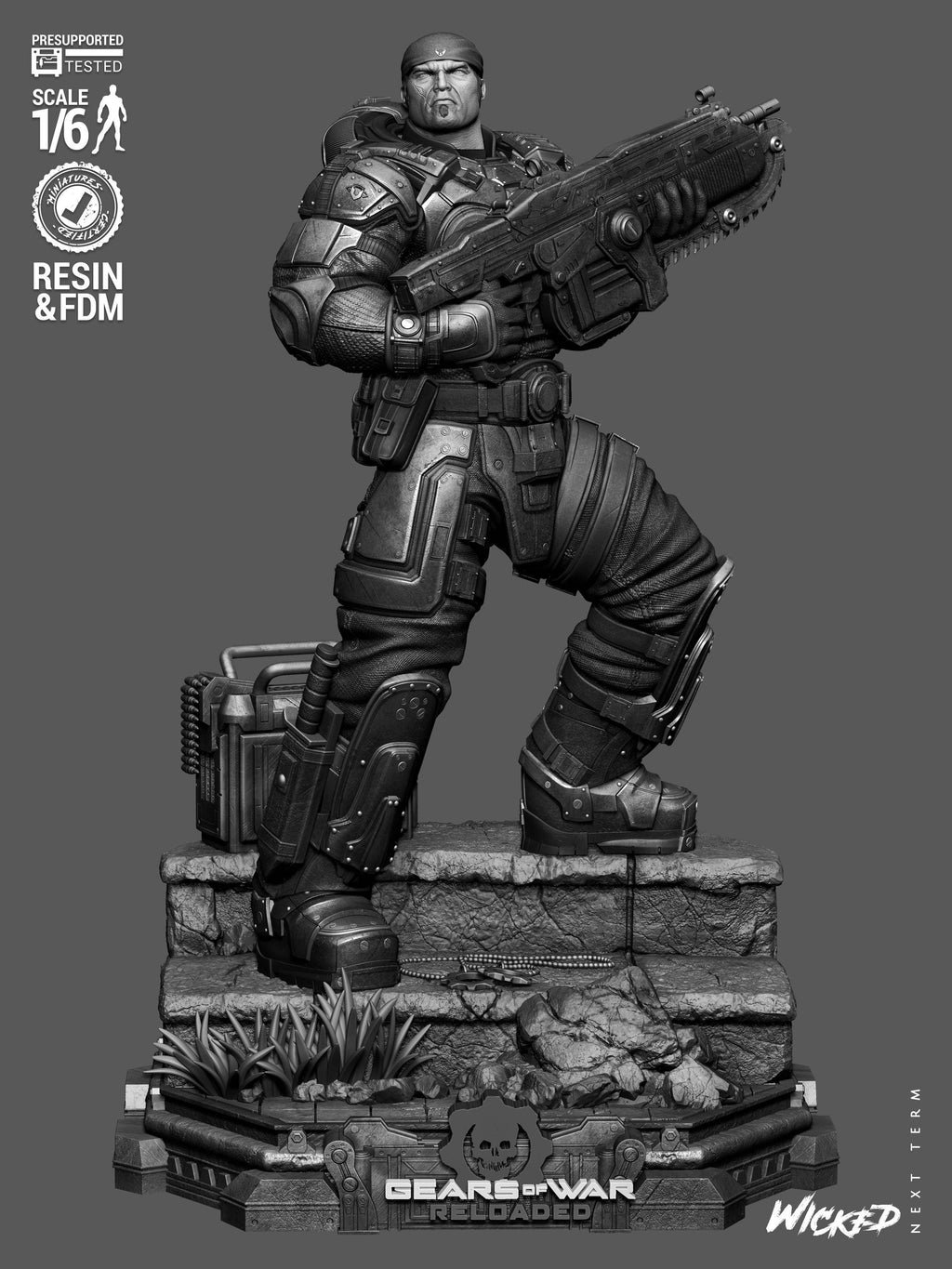 The Unbreakable Gear - Soldier Statue Gaming War Torn Hero Marcus Fenix Resin Figure 16K